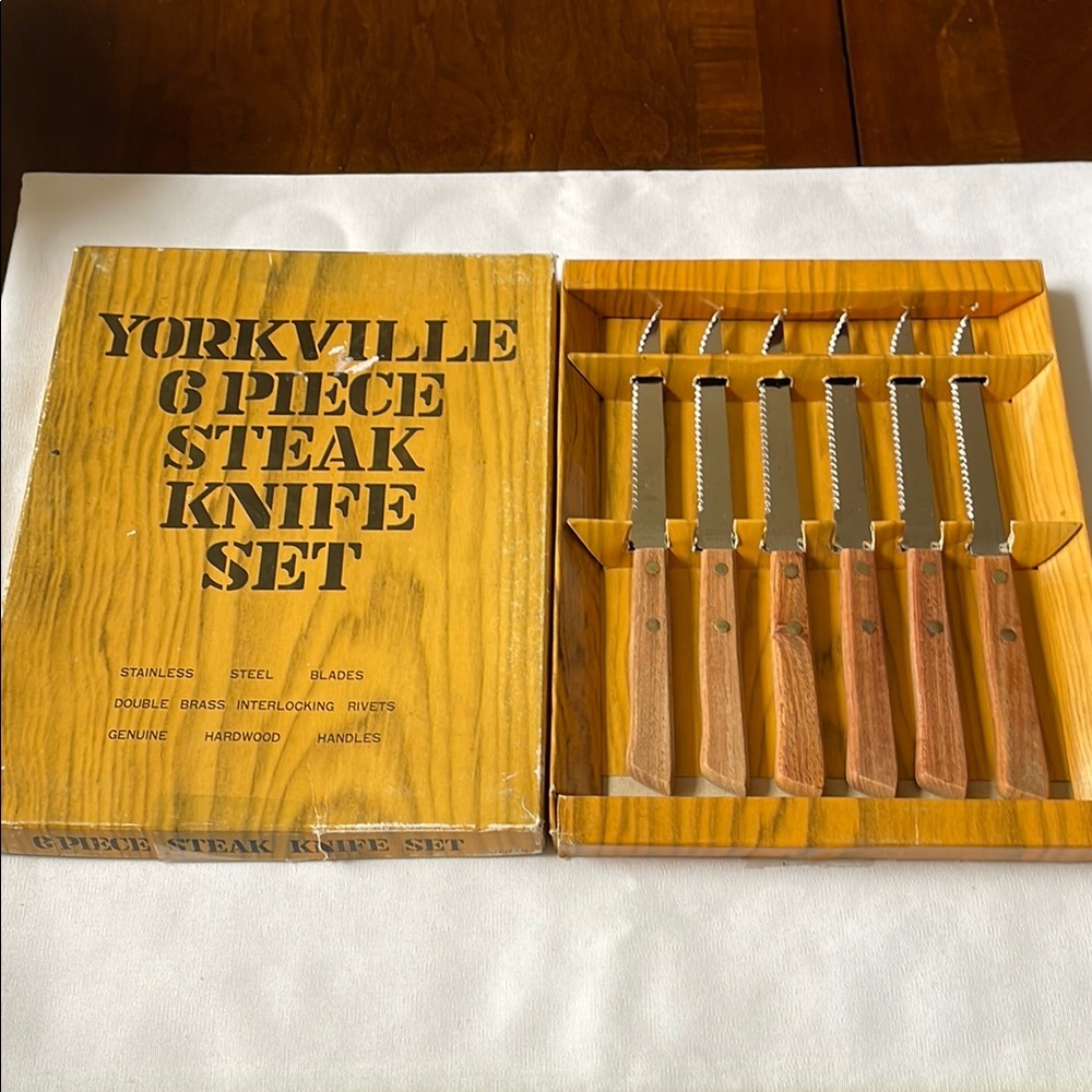 Yorkville 6 Piece Steak Knife Set with Brown hardwood Handles stainless steel